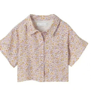 Zara Short Sleeve Crop Button Down Floral Top Purple White Size 13-14 years